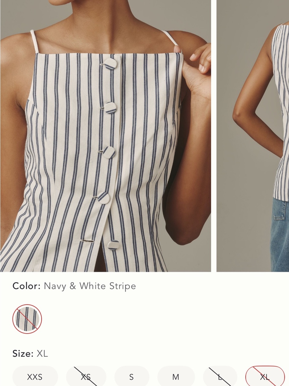 Frame Denim Cream and Navy Vertical-Stripe Button-Front Camisole - Picture 3 of 3